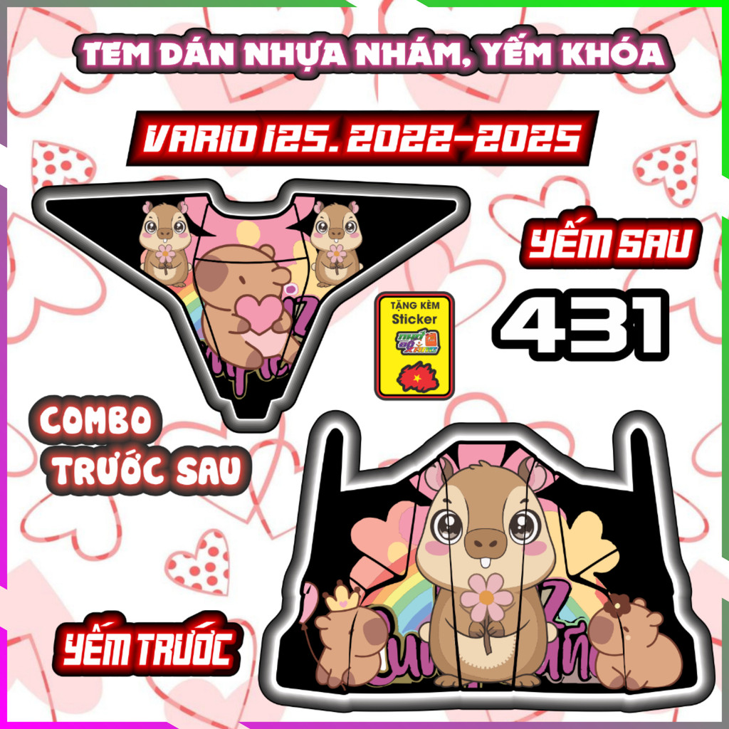 Combo Tem Dán Yếm Nhựa Nhám Vario 2022-2025 Dán Trang Trí Mẫu Capybara Decal Nhãn Dán