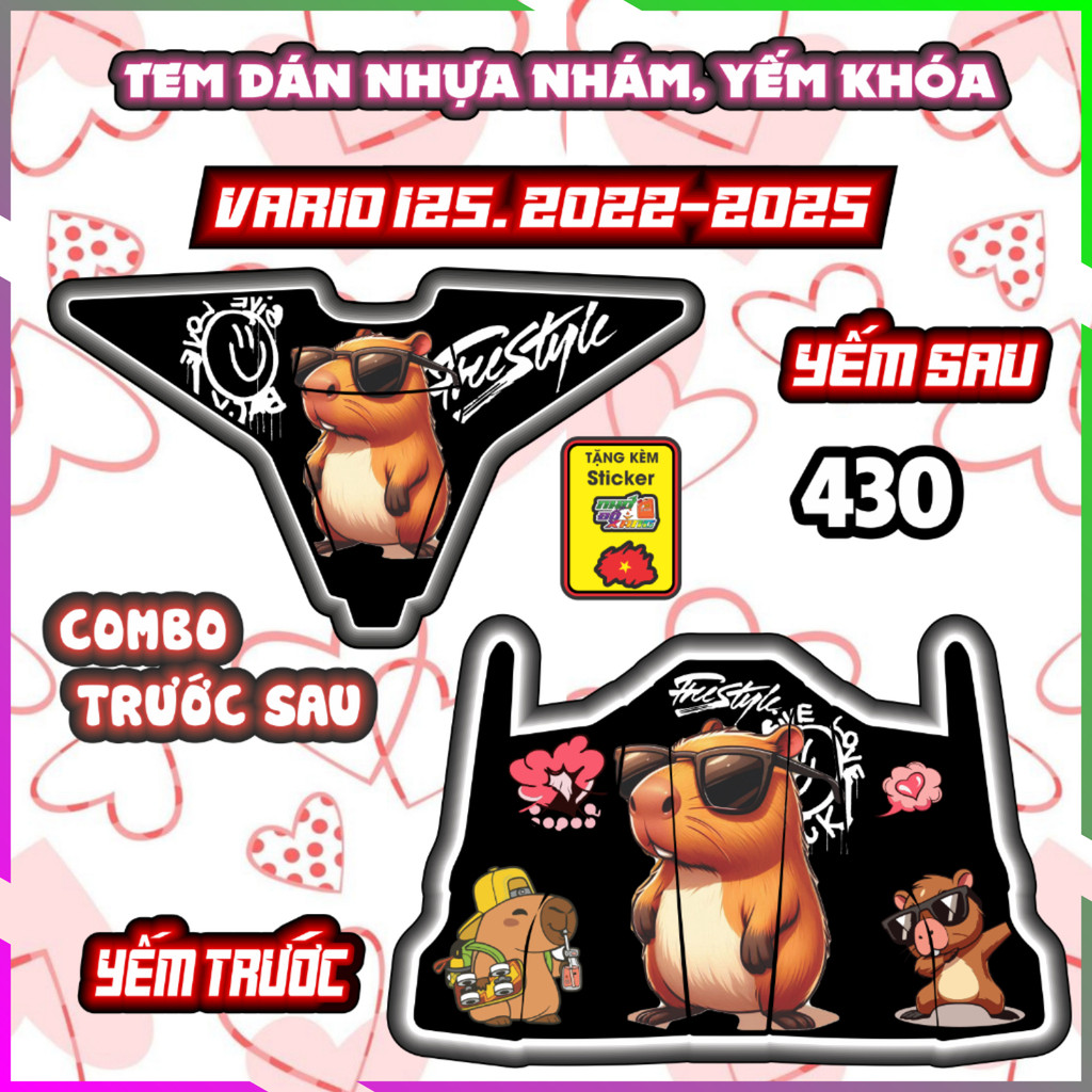 Combo Tem Dán Yếm Nhựa Nhám Vario 2022-2025 Dán Trang Trí Mẫu Capybara Decal Nhãn Dán