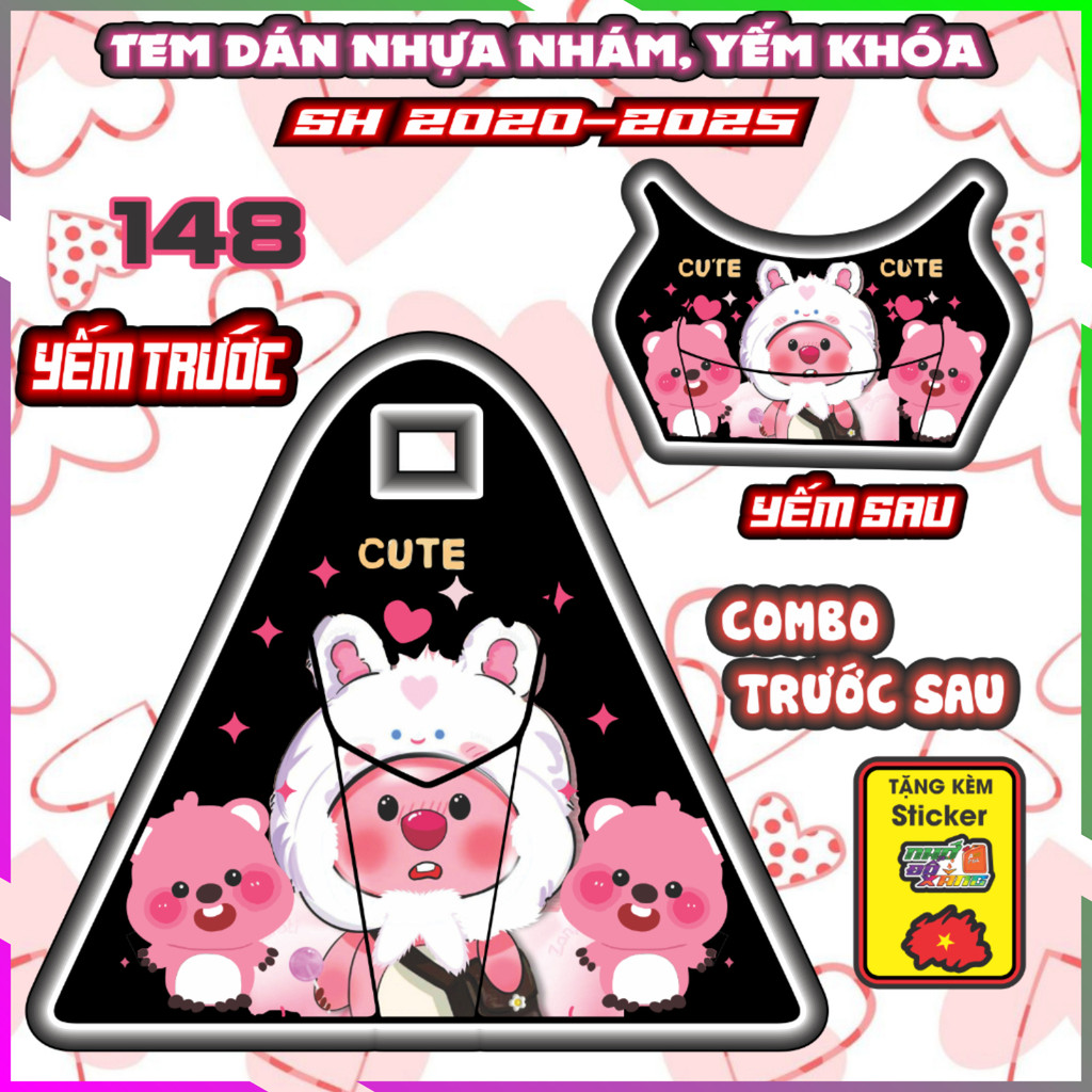 Combo tem dán yếm khóa SH 150i 160i 125i 2020-2025 dán trang trí gấu dâu decal sticker nhãn dán