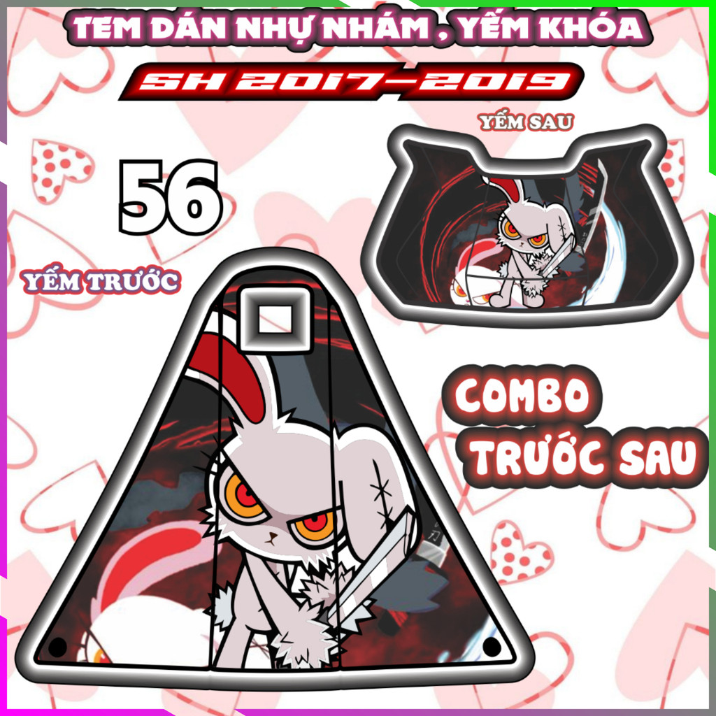 Combo dán yếm trước sau xe SH 2017-2019 dán trang trí doreamon bunny decal sticker nhãn dán