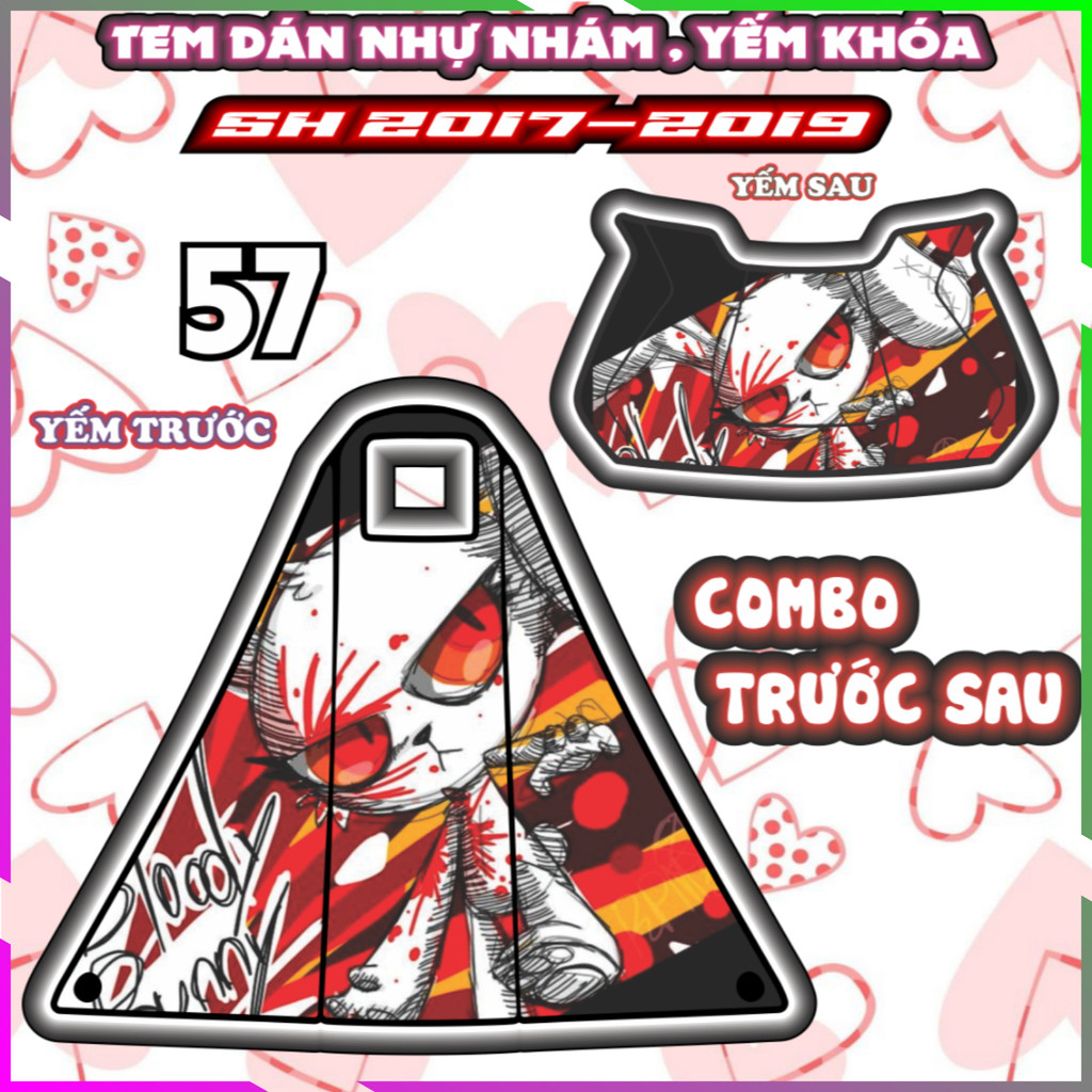 Combo dán yếm trước sau xe SH 2017-2019 dán trang trí doreamon bunny decal sticker nhãn dán