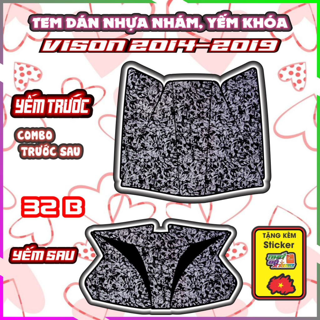 Combo Tem Dán Yếm Khóa Nhựa Nhám Vision 2014-2019 Dán Trang Trí chống Trầy Decal Nhãn Dán