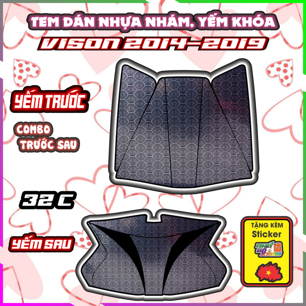 Combo Tem Dán Yếm Khóa Nhựa Nhám Vision 2014-2019 Dán Trang Trí chống Trầy Decal Nhãn Dán