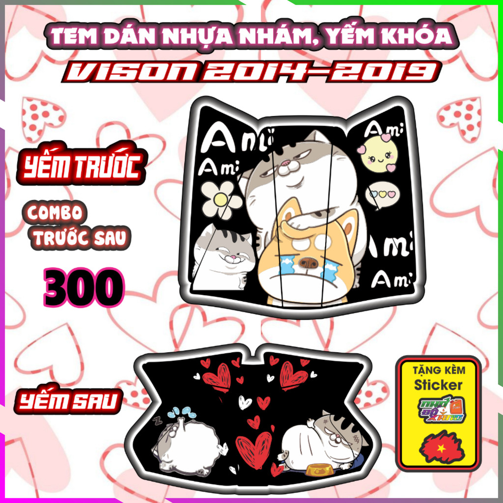 Combo Tem Dán Yếm Khóa Nhựa Nhám Vision 2014-2019 Dán Trang Trí chống Trầy Decal Nhãn Dán
