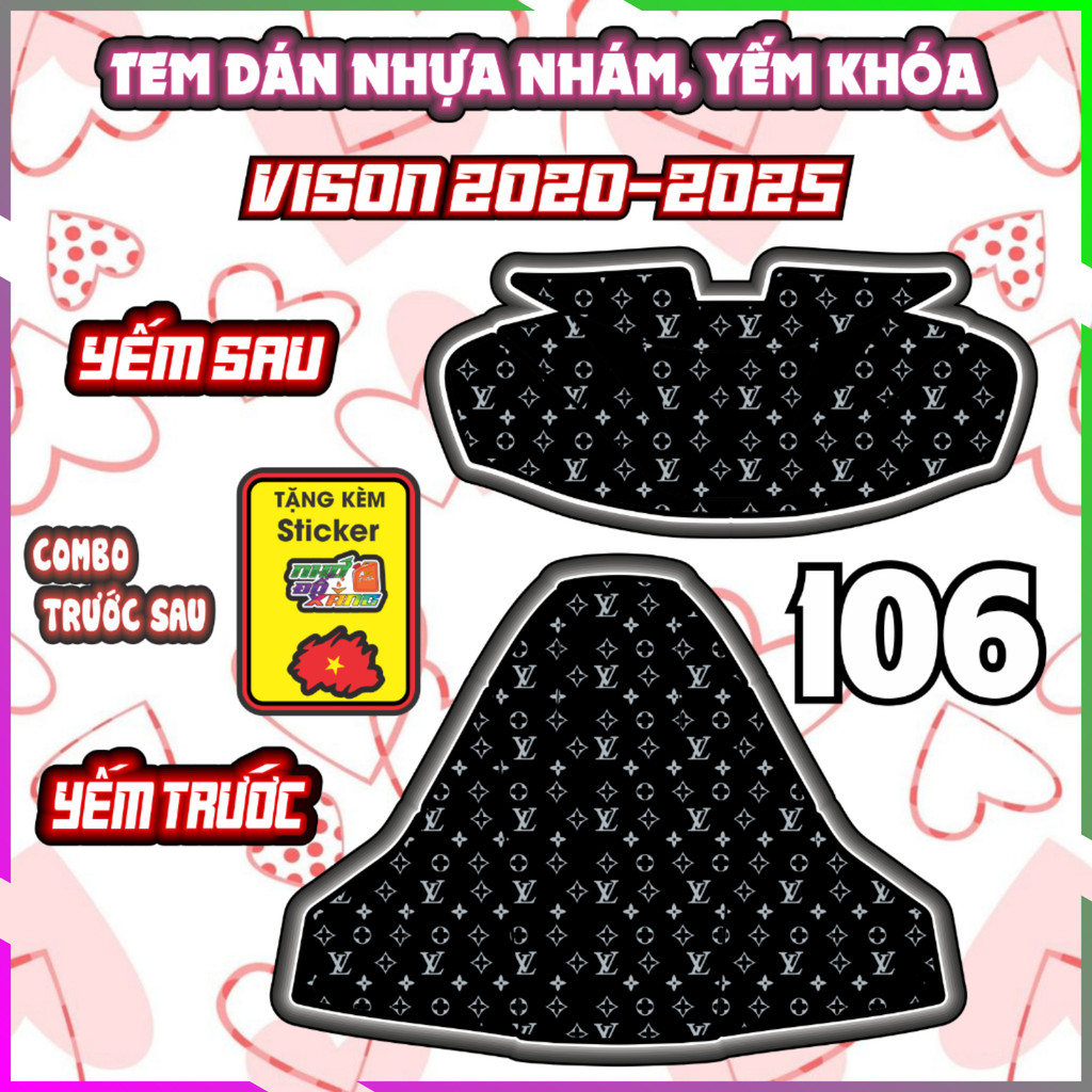 Combo Tem dán yếm trước sau xe VISION 2020-2025 dán trang trí baby three decal sticker nhãn dán