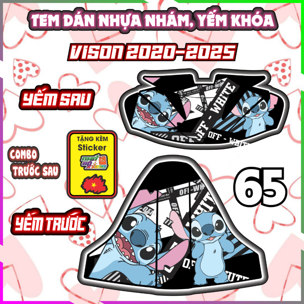 Combo Tem dán yếm trước sau xe VISION 2020-2025 dán trang trí baby three decal sticker nhãn dán