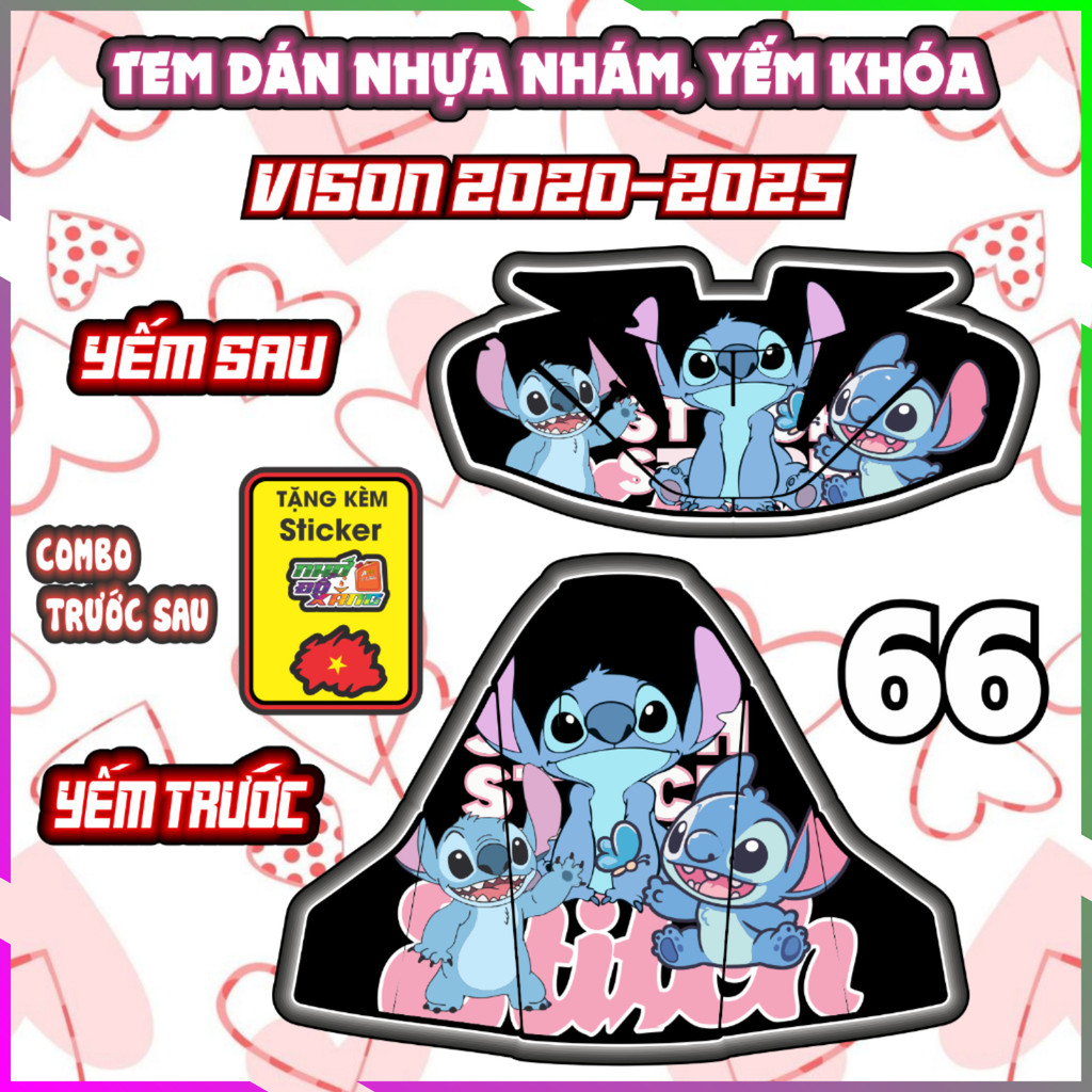 Combo Tem dán yếm trước sau xe VISION 2020-2025 dán trang trí baby three decal sticker nhãn dán