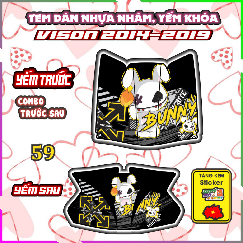 Decal Yếm Khoá Vision Đời 2014-2019 Tem Xe Trang Trí Nhựa Nhám, Bảo vệ Chống Trầy Keo pvc Nhám 3 Lớp
