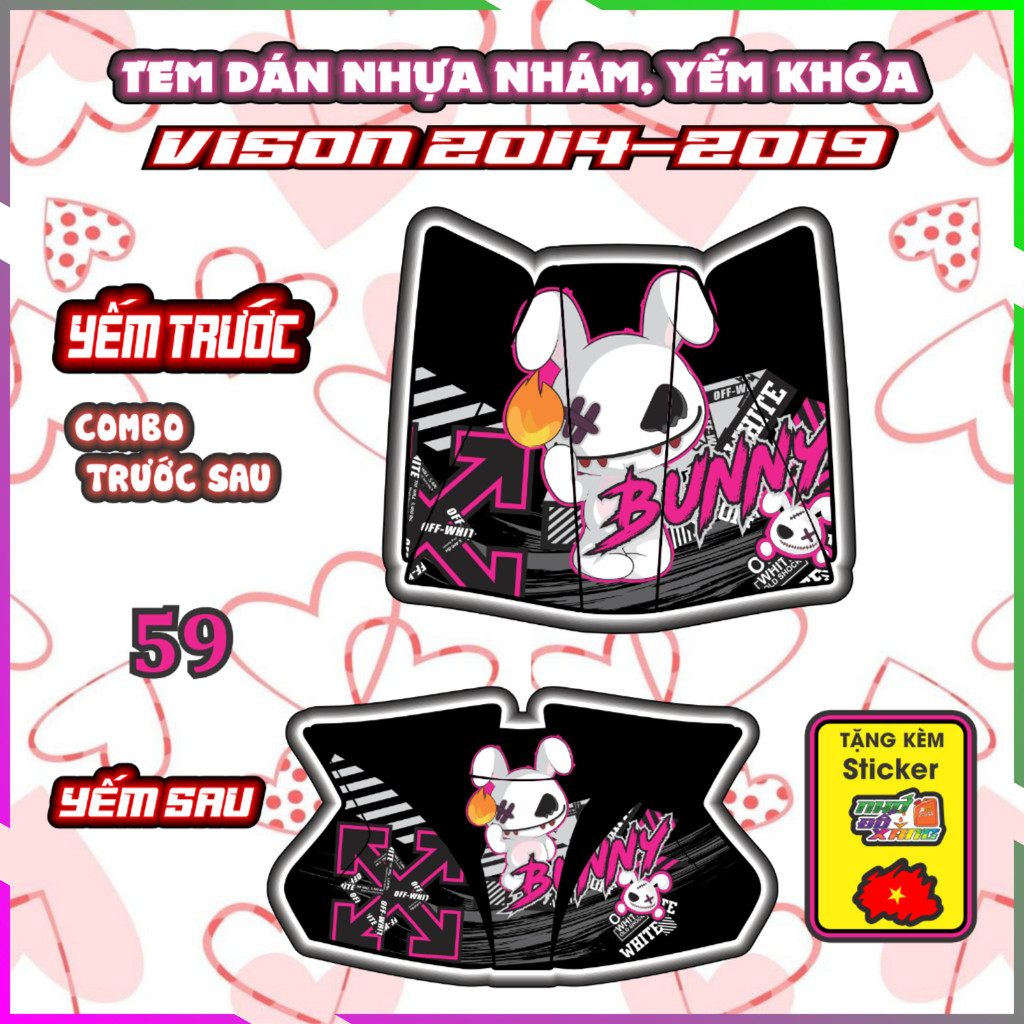 Decal Yếm Khoá Vision Đời 2014-2019 Tem Xe Trang Trí Nhựa Nhám, Bảo vệ Chống Trầy Keo pvc Nhám 3 Lớp