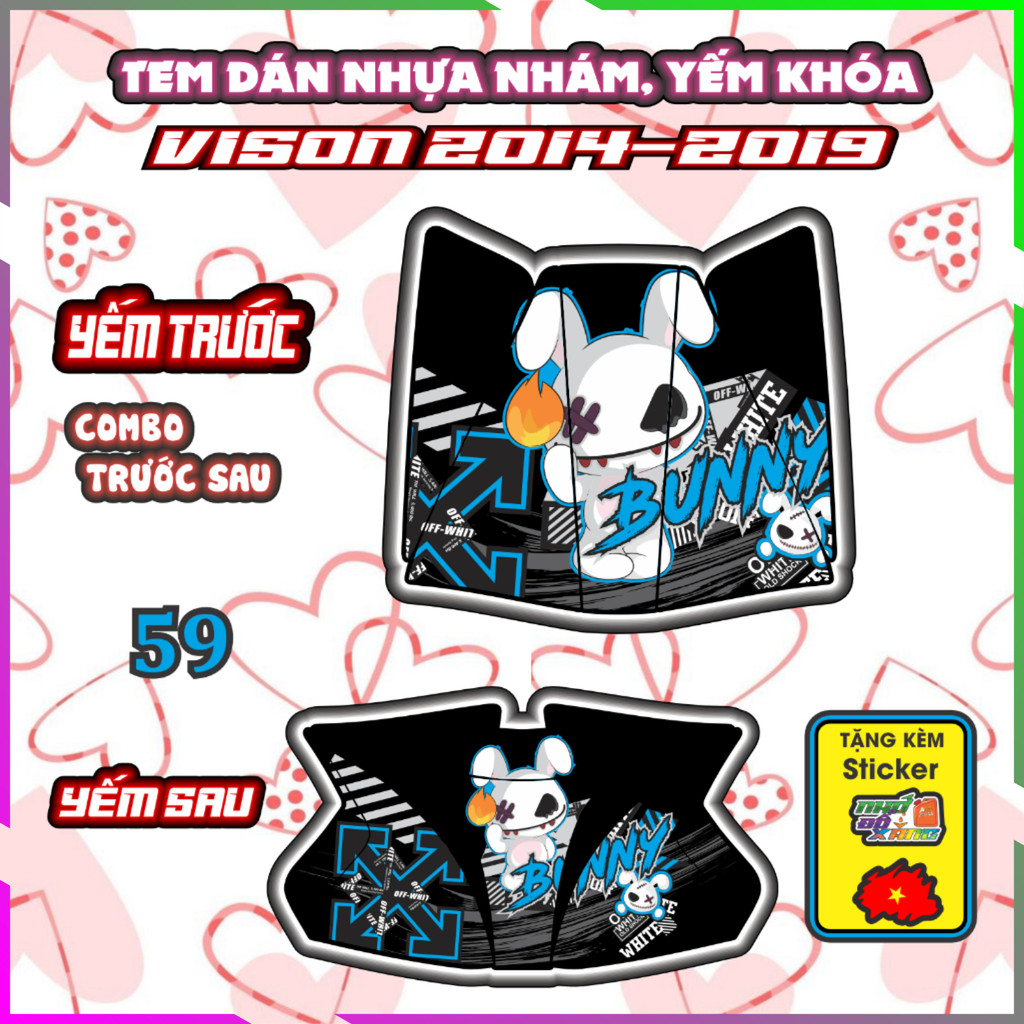 Decal Yếm Khoá Vision Đời 2014-2019 Tem Xe Trang Trí Nhựa Nhám, Bảo vệ Chống Trầy Keo pvc Nhám 3 Lớp
