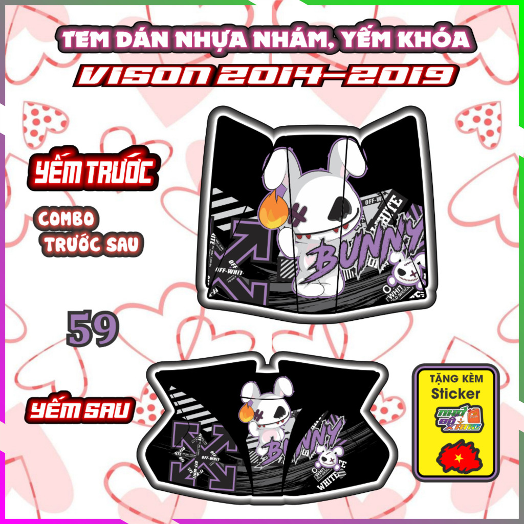 Decal Yếm Khoá Vision Đời 2014-2019 Tem Xe Trang Trí Nhựa Nhám, Bảo vệ Chống Trầy Keo pvc Nhám 3 Lớp