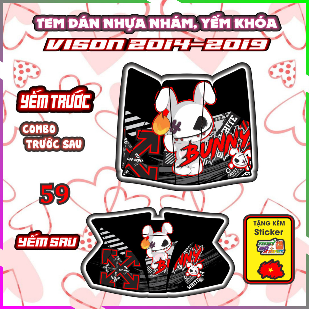 Decal Yếm Khoá Vision Đời 2014-2019 Tem Xe Trang Trí Nhựa Nhám, Bảo vệ Chống Trầy Keo pvc Nhám 3 Lớp