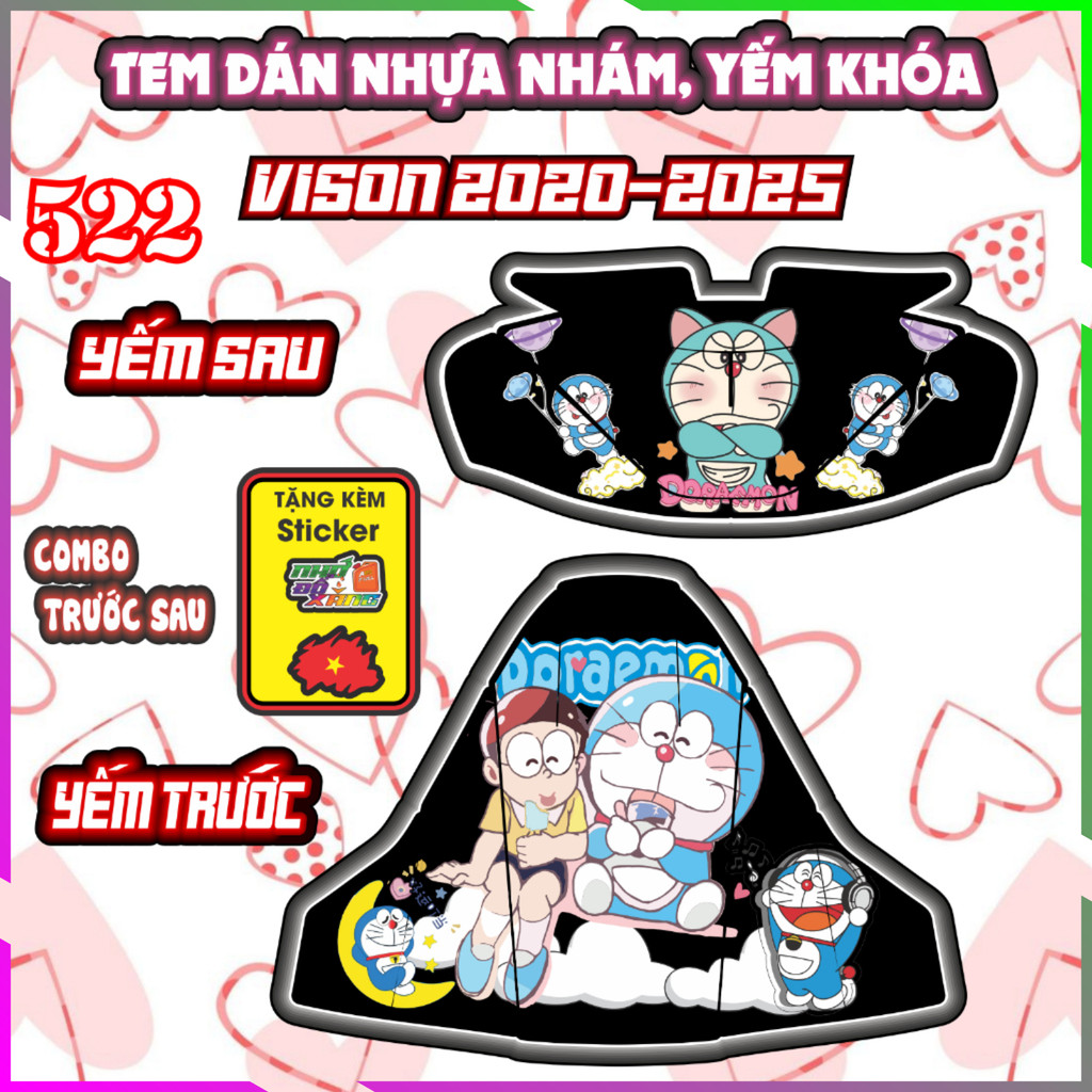 Tem Yếm Nhựa Nhám Vision 2020-2025 Mẫu Doreamon Dán Trang Trí Chống Trầy Decal Nhãn Dán