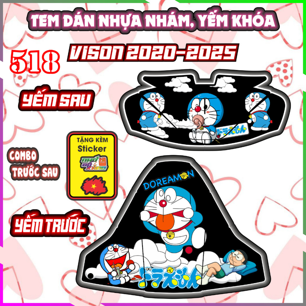 Tem Yếm Nhựa Nhám Vision 2020-2025 Mẫu Doreamon Dán Trang Trí Chống Trầy Decal Nhãn Dán