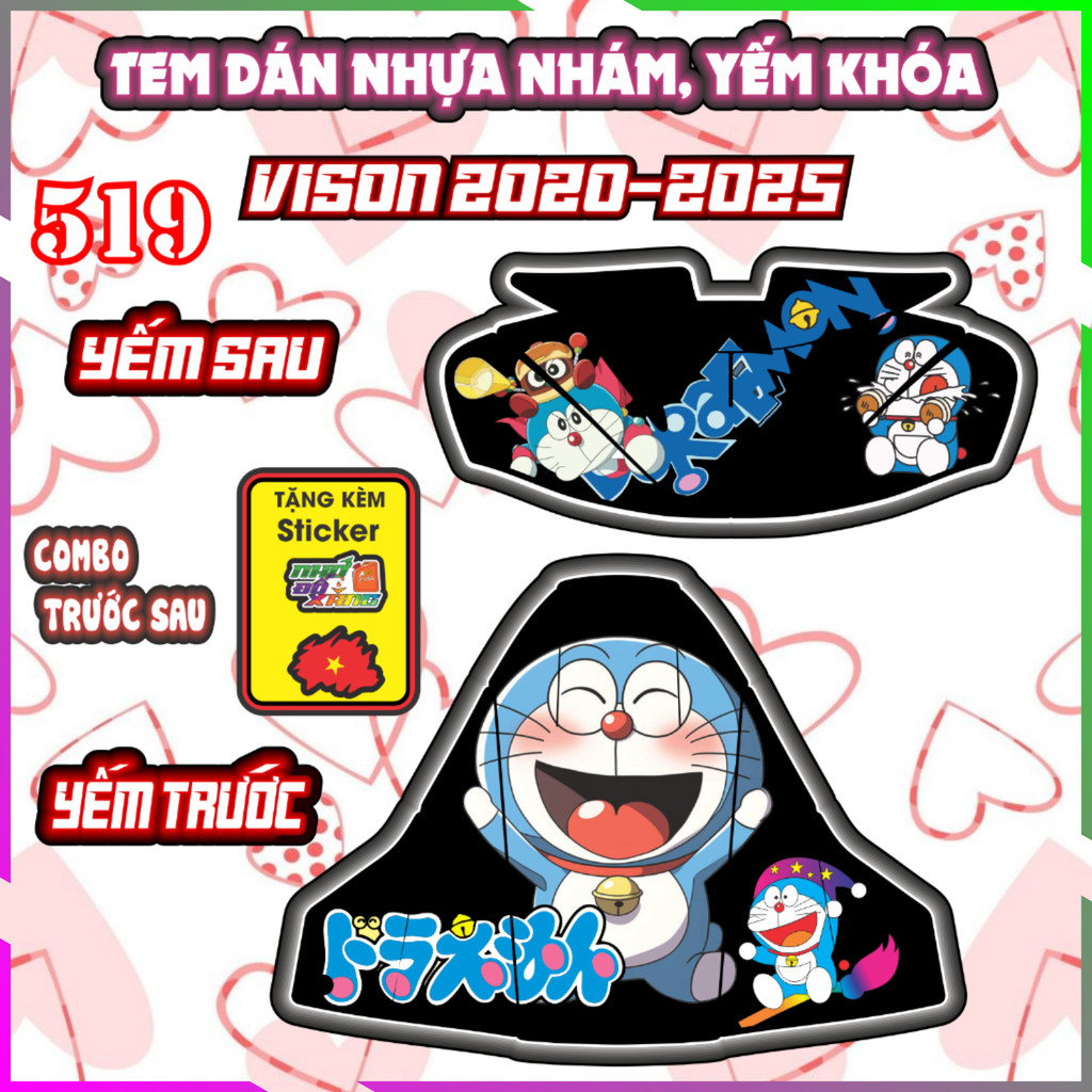 Tem Yếm Nhựa Nhám Vision 2020-2025 Mẫu Doreamon Dán Trang Trí Chống Trầy Decal Nhãn Dán