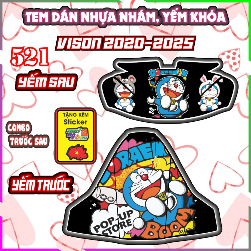 Tem Yếm Nhựa Nhám Vision 2020-2025 Mẫu Doreamon Dán Trang Trí Chống Trầy Decal Nhãn Dán