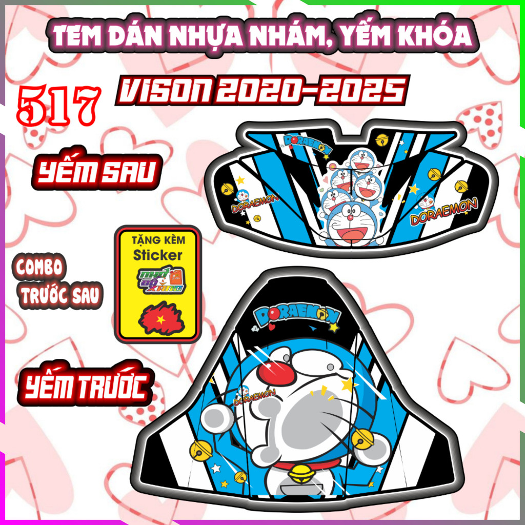 Tem Yếm Nhựa Nhám Vision 2020-2025 Mẫu Doreamon Dán Trang Trí Chống Trầy Decal Nhãn Dán