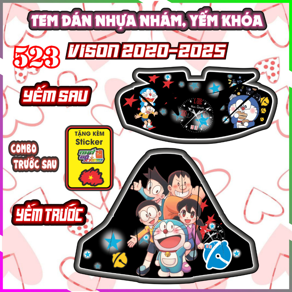 Tem Yếm Nhựa Nhám Vision 2020-2025 Mẫu Doreamon Dán Trang Trí Chống Trầy Decal Nhãn Dán