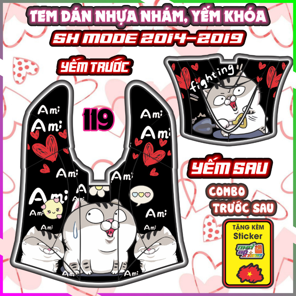 Combo Tem Yếm Nhựa Nhám Sh Mode 2014-2019 Dán Trang Trí Hello Kitty Decal Nhãn Dán