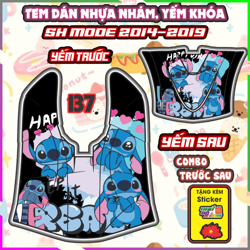 Combo Tem Yếm Nhựa Nhám Sh Mode 2014-2019 Dán Trang Trí Hello Kitty Decal Nhãn Dán