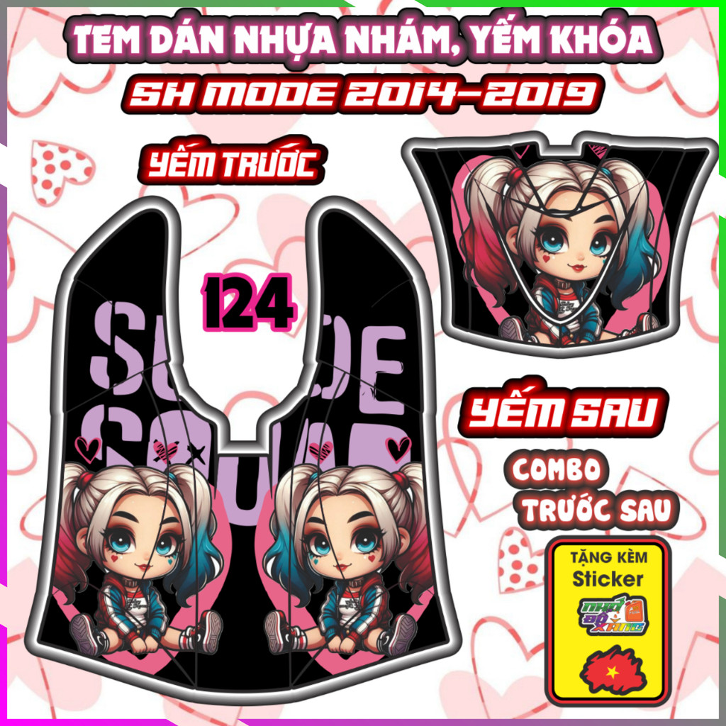 Combo Tem Yếm Nhựa Nhám Sh Mode 2014-2019 Dán Trang Trí Hello Kitty Decal Nhãn Dán