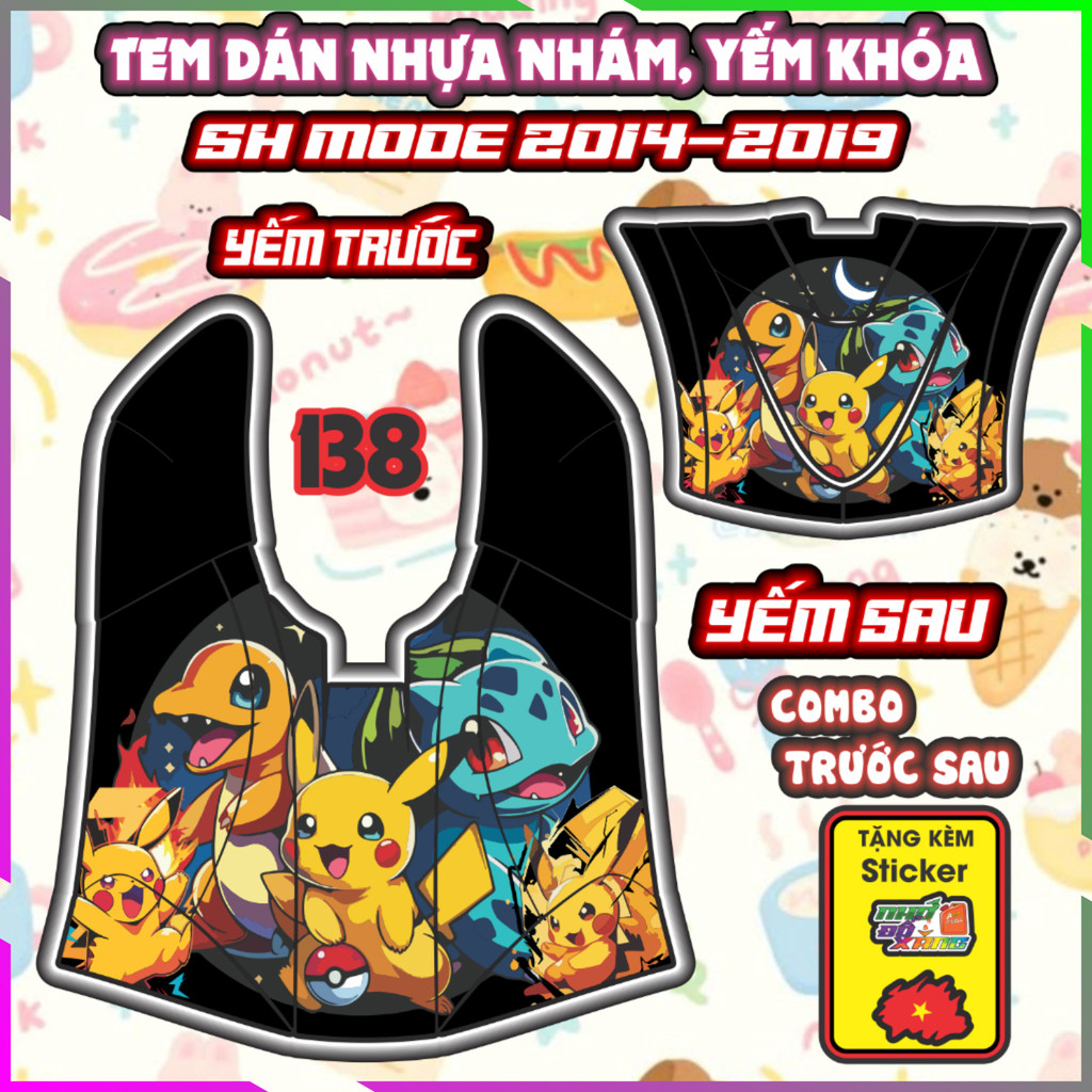 Combo Tem Yếm Nhựa Nhám Sh Mode 2014-2019 Dán Trang Trí Hello Kitty Decal Nhãn Dán