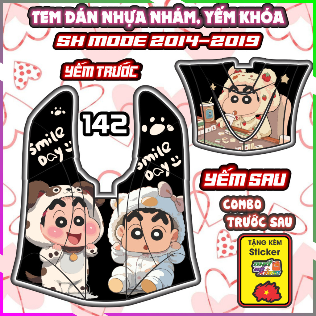 Combo Tem Yếm Nhựa Nhám Sh Mode 2014-2019 Dán Trang Trí Hello Kitty Decal Nhãn Dán