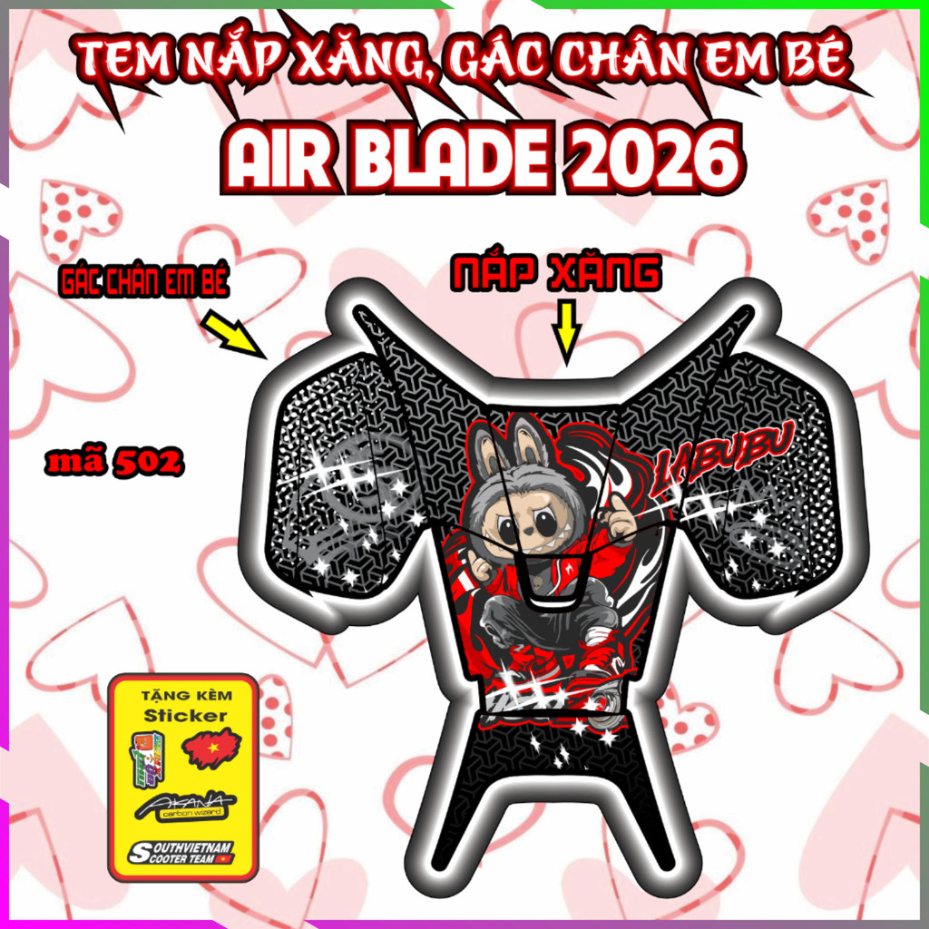 Combo Tem Nắp Xăng Gác Chân em Bé Air Blade 2026 Decal Tem XE Trang TRí Sticker Chống Nước Mã 502