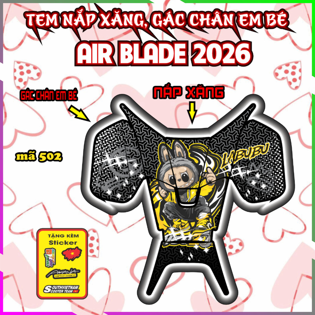 Combo Tem Nắp Xăng Gác Chân em Bé Air Blade 2026 Decal Tem XE Trang TRí Sticker Chống Nước Mã 502