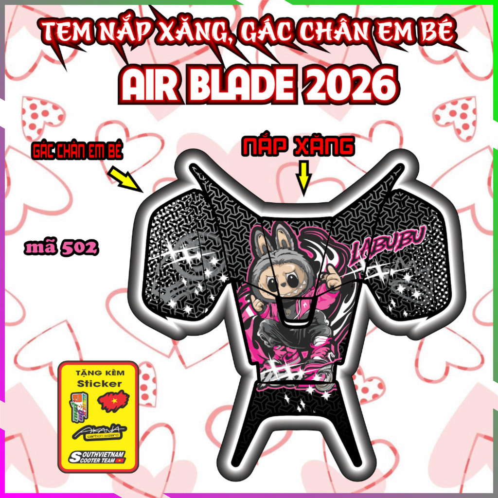 Combo Tem Nắp Xăng Gác Chân em Bé Air Blade 2026 Decal Tem XE Trang TRí Sticker Chống Nước Mã 502