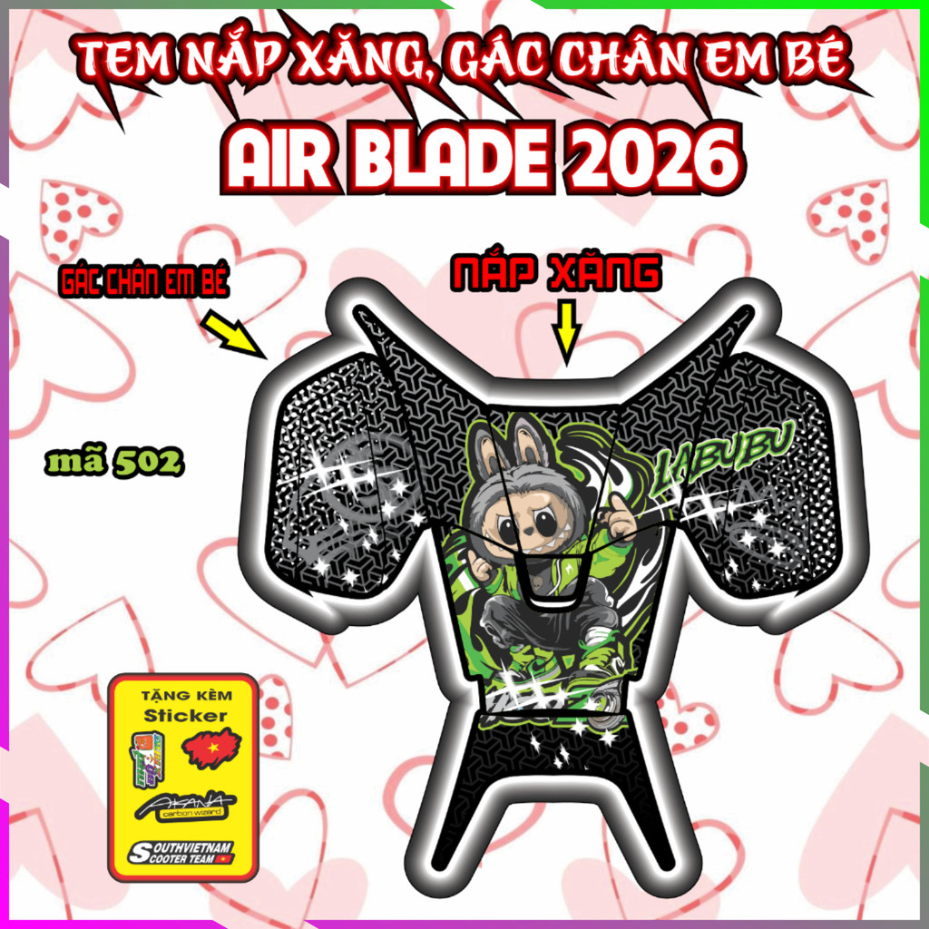 Combo Tem Nắp Xăng Gác Chân em Bé Air Blade 2026 Decal Tem XE Trang TRí Sticker Chống Nước Mã 502