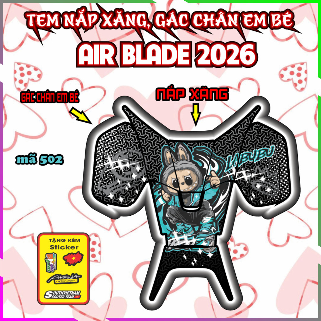 Combo Tem Nắp Xăng Gác Chân em Bé Air Blade 2026 Decal Tem XE Trang TRí Sticker Chống Nước Mã 502