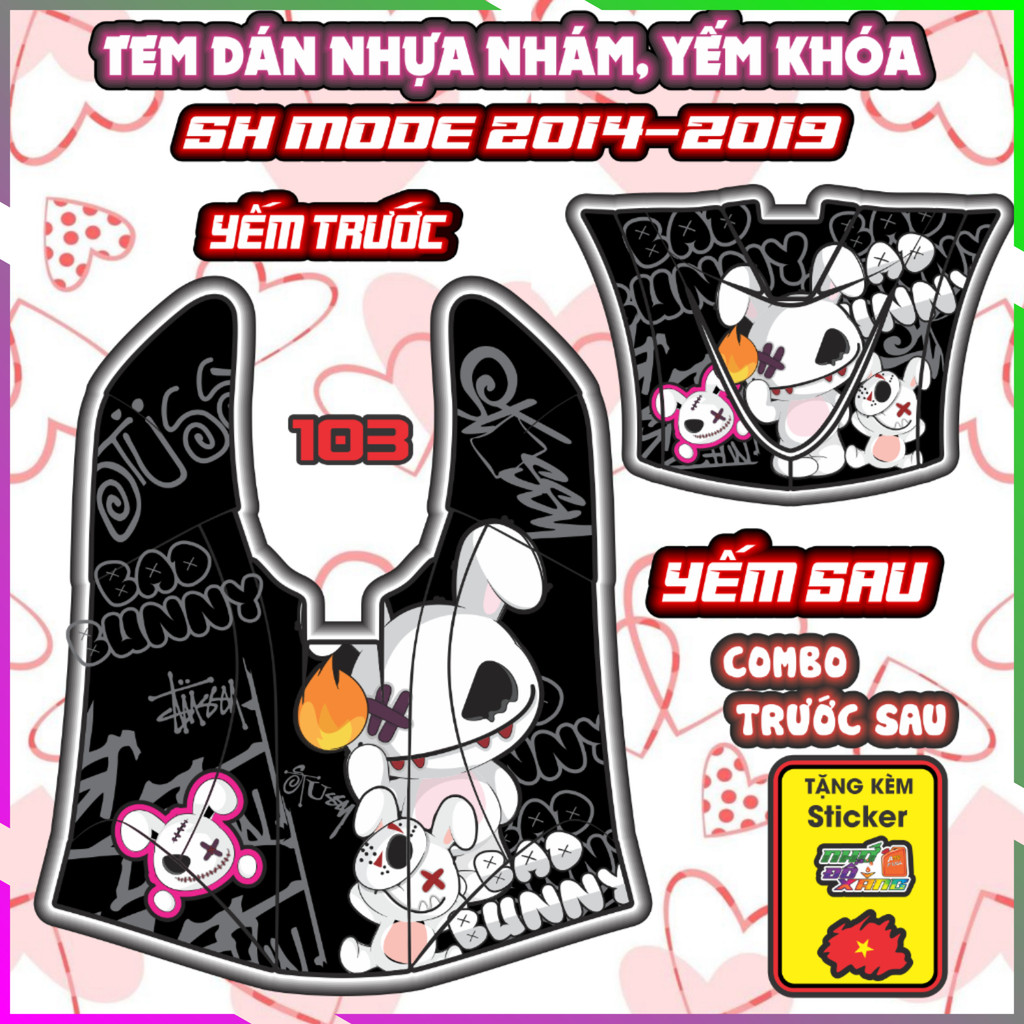 Combo Tem Yếm Nhựa Nhám SH MODE 2014-2019 Dán Trang Trí Chống Trầy Nhãn Dán Sticker