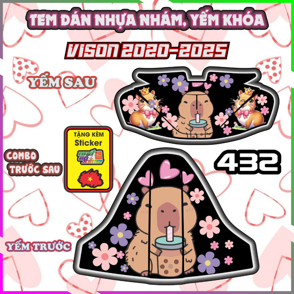Tem Dán Yếm Khóa Nhựa Nhám Vision 2020-2025 Dán Trang Trí Chống Trầy Cappybara Decal Nhãn Dán
