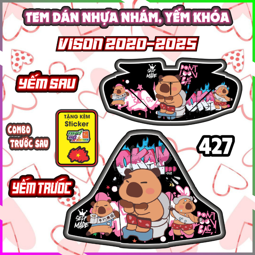 Tem Dán Yếm Khóa Nhựa Nhám Vision 2020-2025 Dán Trang Trí Chống Trầy Cappybara Decal Nhãn Dán