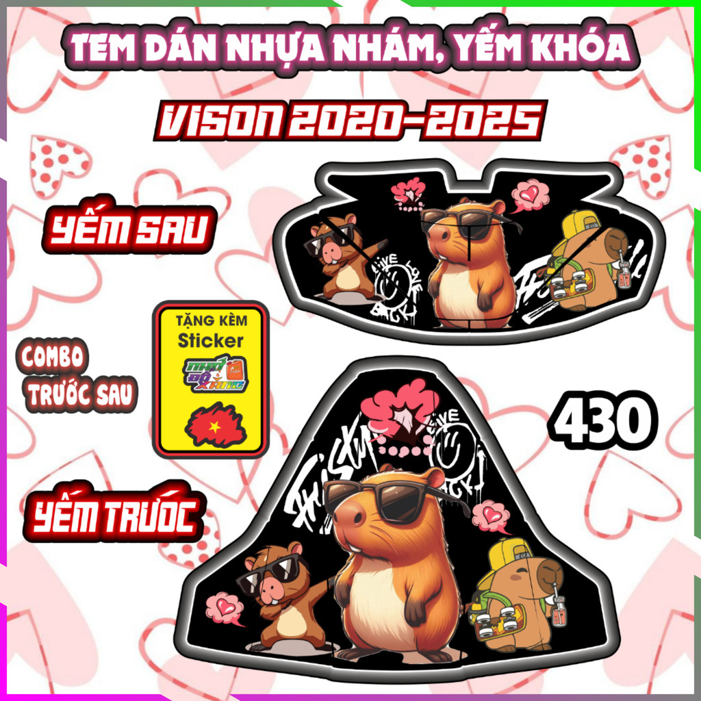 Tem Dán Yếm Khóa Nhựa Nhám Vision 2020-2025 Dán Trang Trí Chống Trầy Cappybara Decal Nhãn Dán
