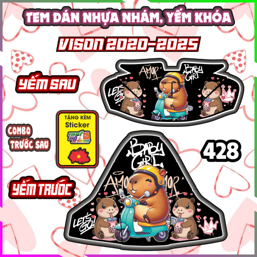 Tem Dán Yếm Khóa Nhựa Nhám Vision 2020-2025 Dán Trang Trí Chống Trầy Cappybara Decal Nhãn Dán
