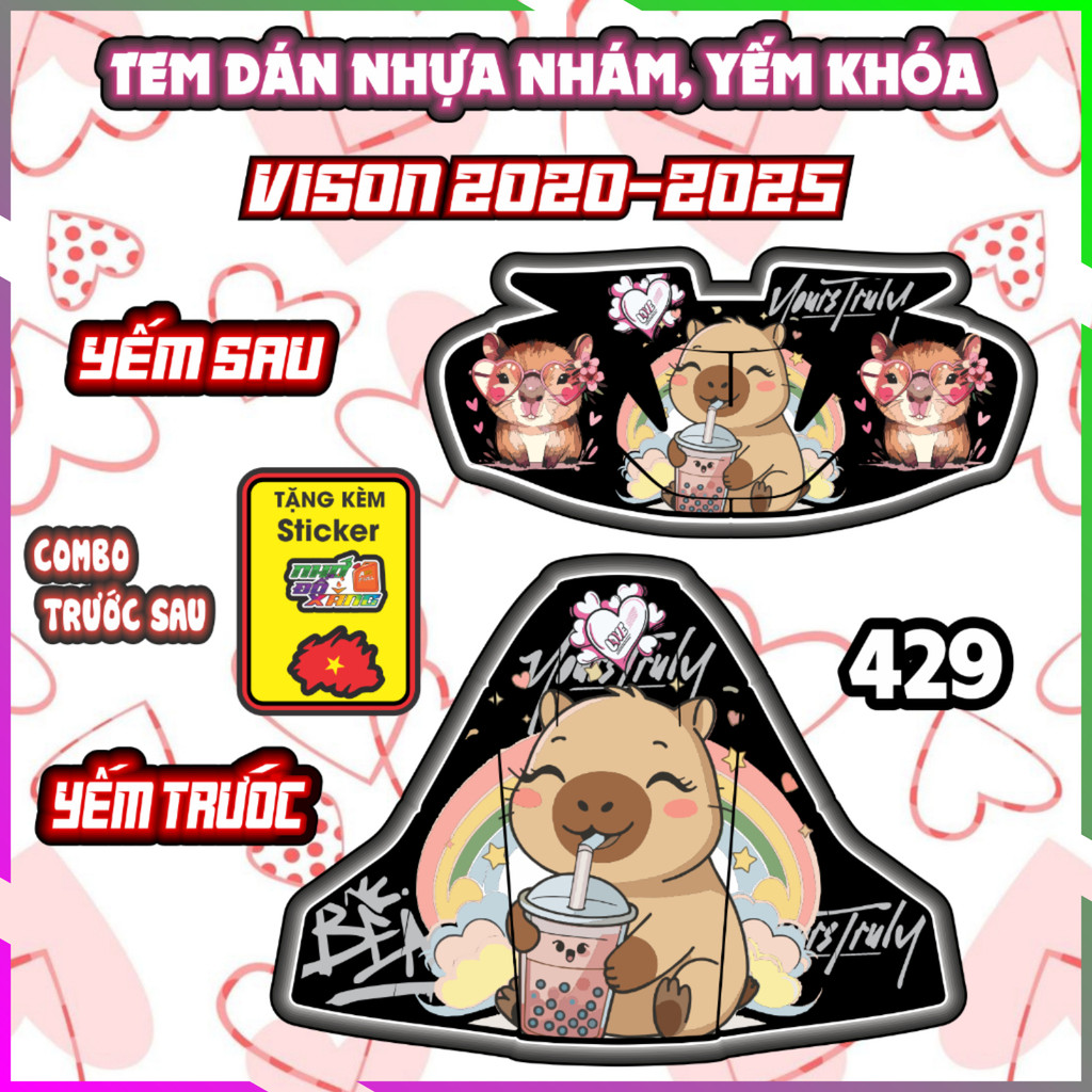 Tem Dán Yếm Khóa Nhựa Nhám Vision 2020-2025 Dán Trang Trí Chống Trầy Cappybara Decal Nhãn Dán