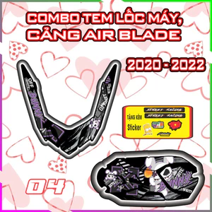 Tem Dán Lốc Nồi,Tem Cảng Xe Air blade đời 2020-2022 Combo Decal Tem Xe Pvc 3 lớp nhám Nhãn Dán mã 04