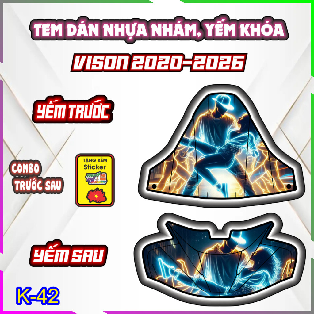 COMBO tem trang trí VISION 2020-2026, sticker chống trầy hình ngọn lửa và music