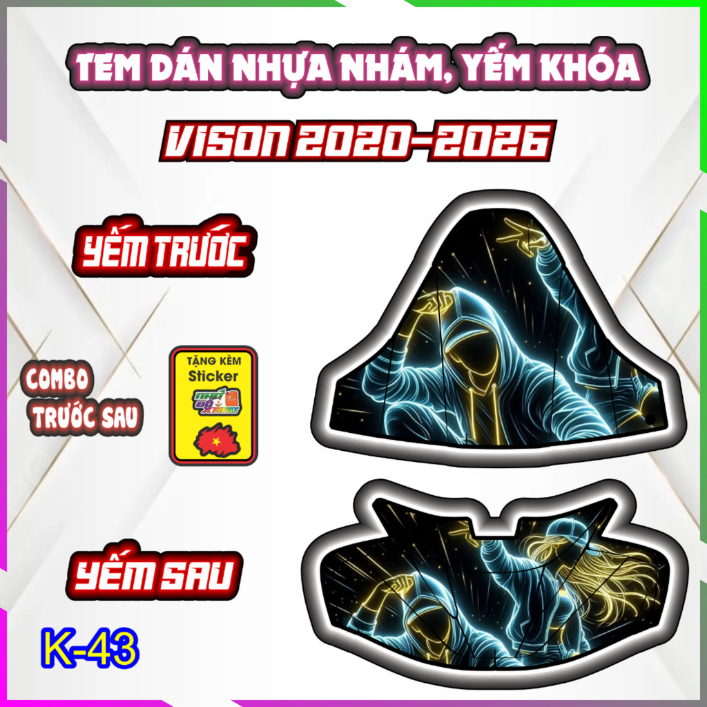 COMBO tem trang trí VISION 2020-2026, sticker chống trầy hình ngọn lửa và music