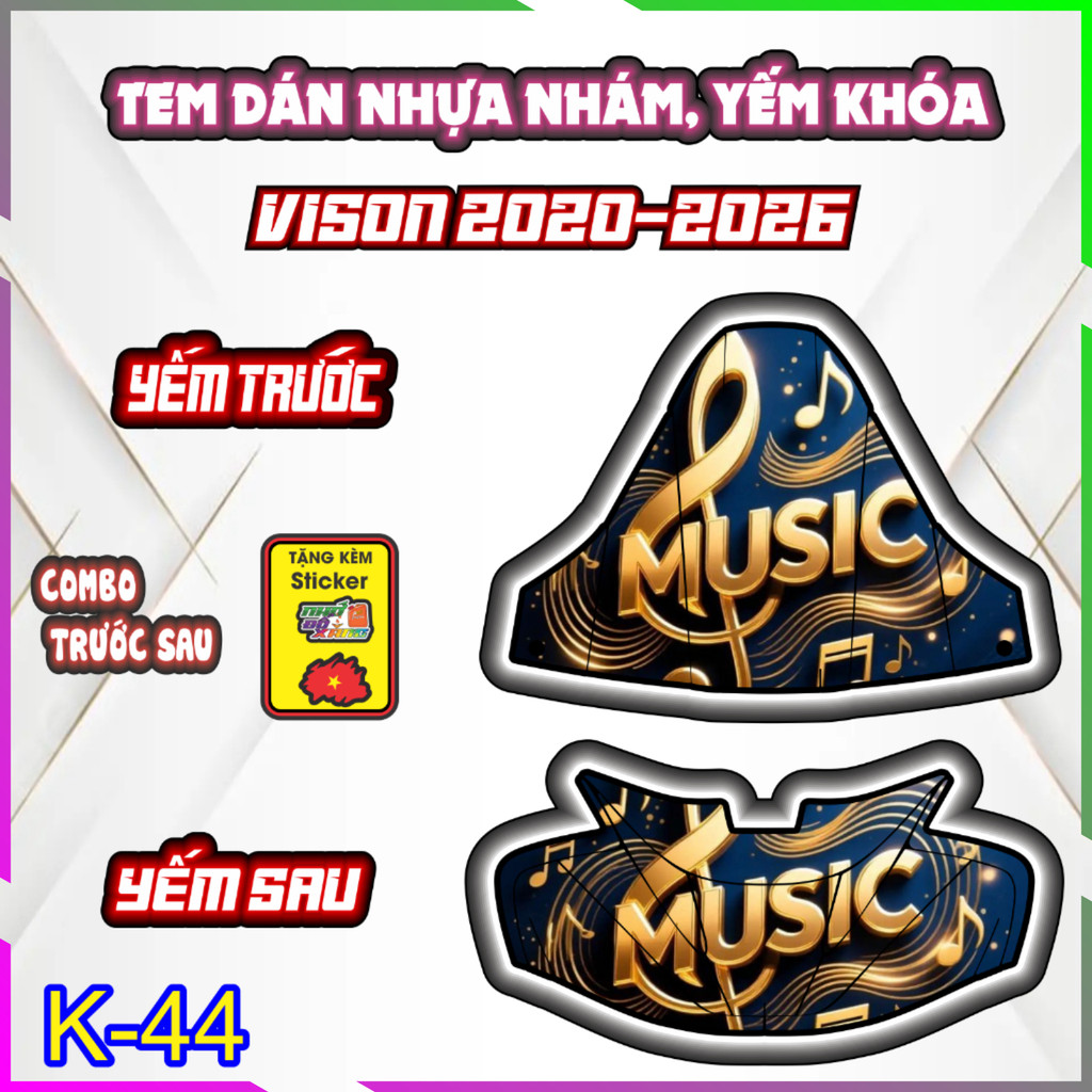 COMBO tem trang trí VISION 2020-2026, sticker chống trầy hình ngọn lửa và music