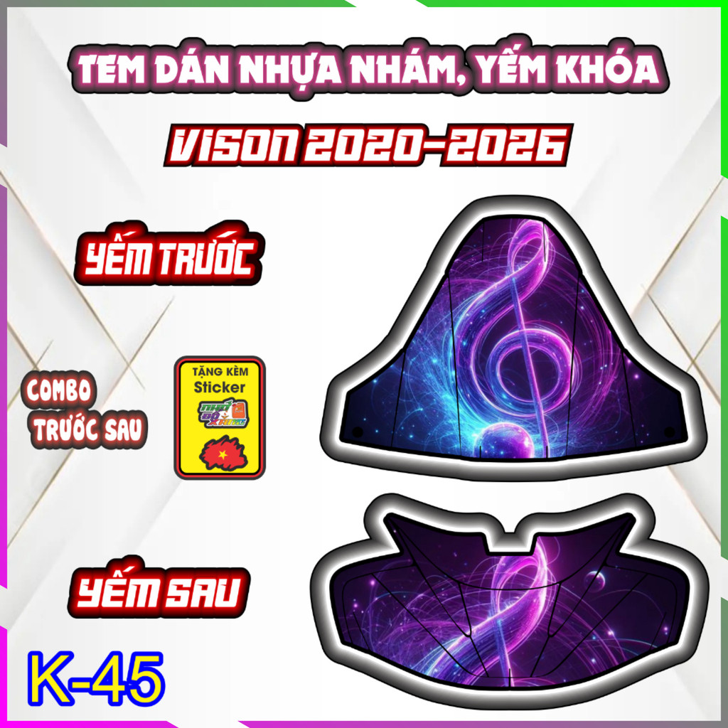 COMBO tem trang trí VISION 2020-2026, sticker chống trầy hình ngọn lửa và music