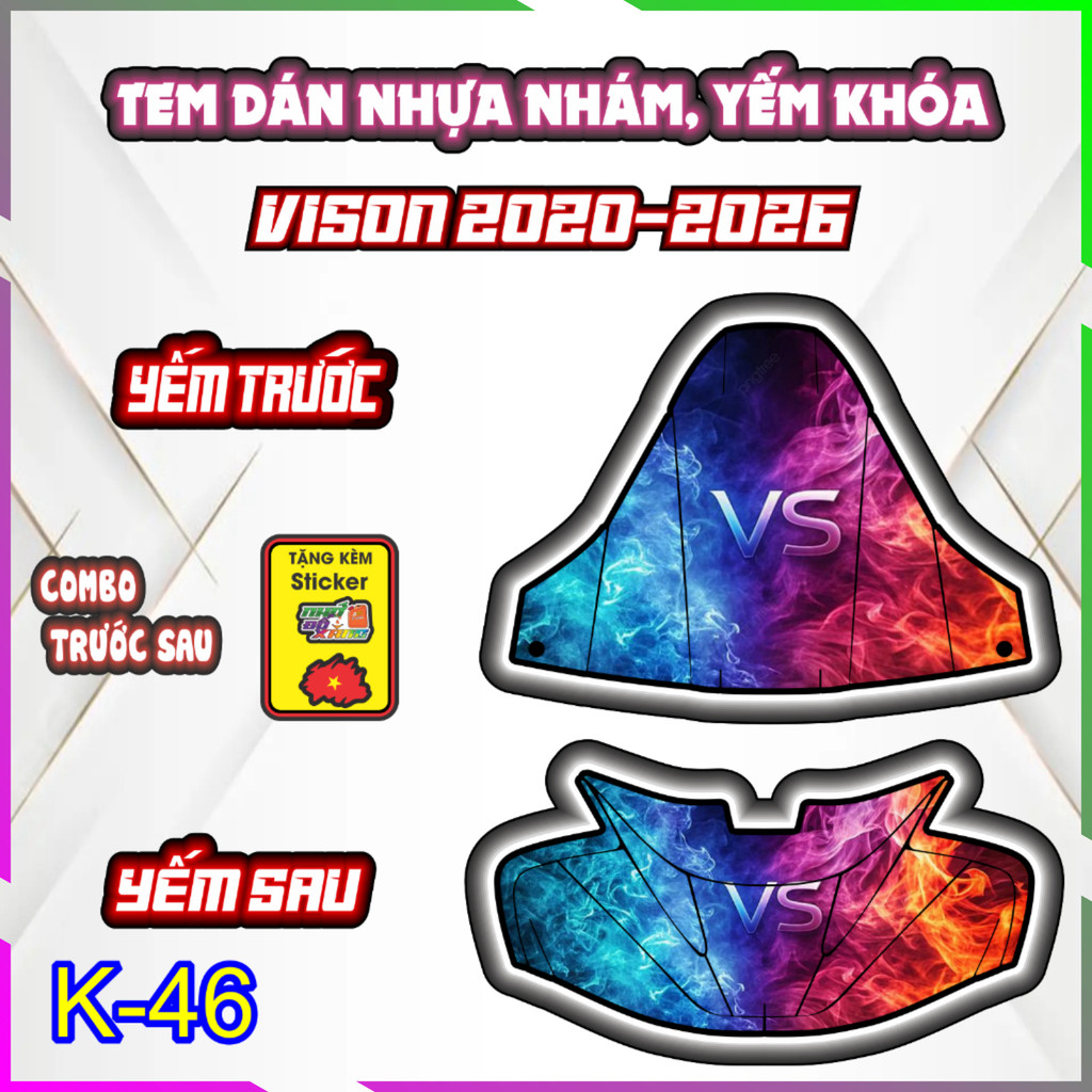 COMBO tem trang trí VISION 2020-2026, sticker chống trầy hình ngọn lửa và music