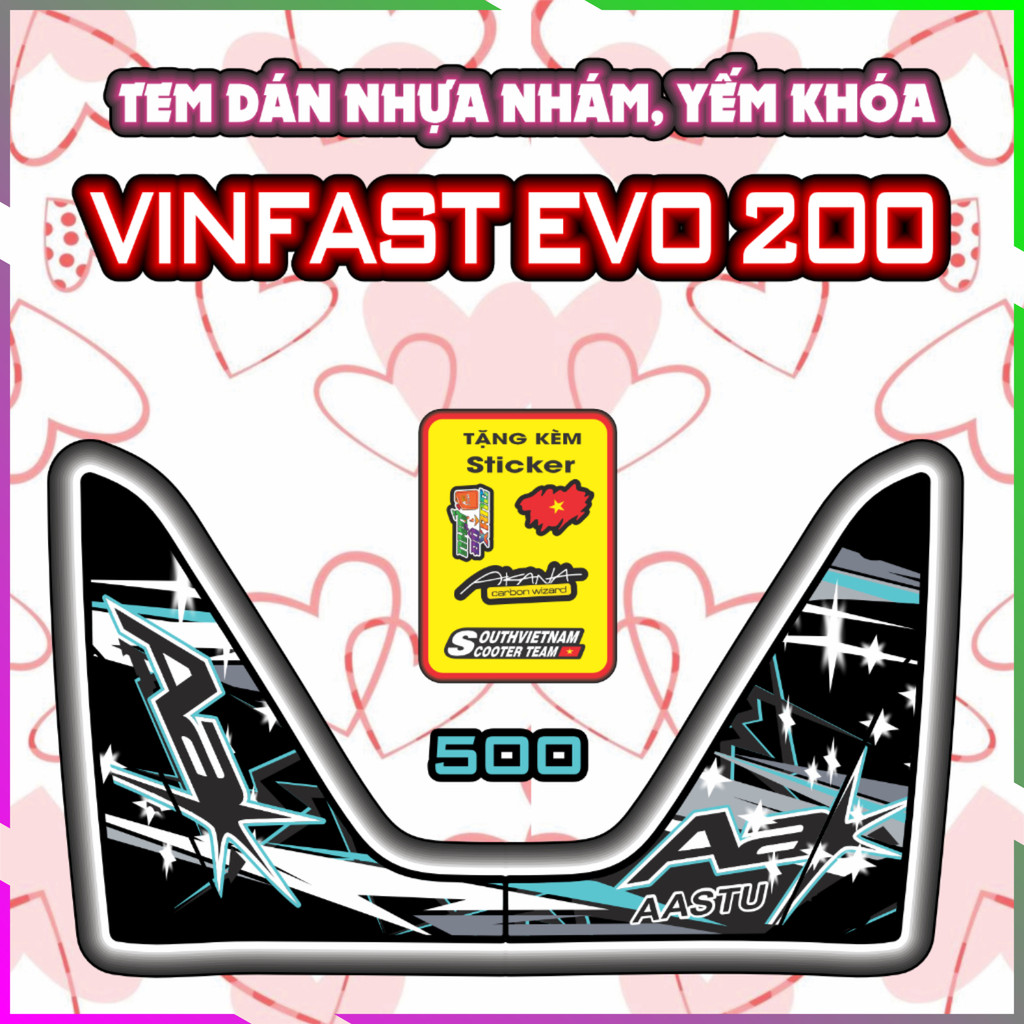 Tem Yếm Nhám Vinfas Evo200 tem Trang Trí Decal Tem Xe Keo Pvc 3 Lớp Co Giản 4 Chiều Mẫu 500