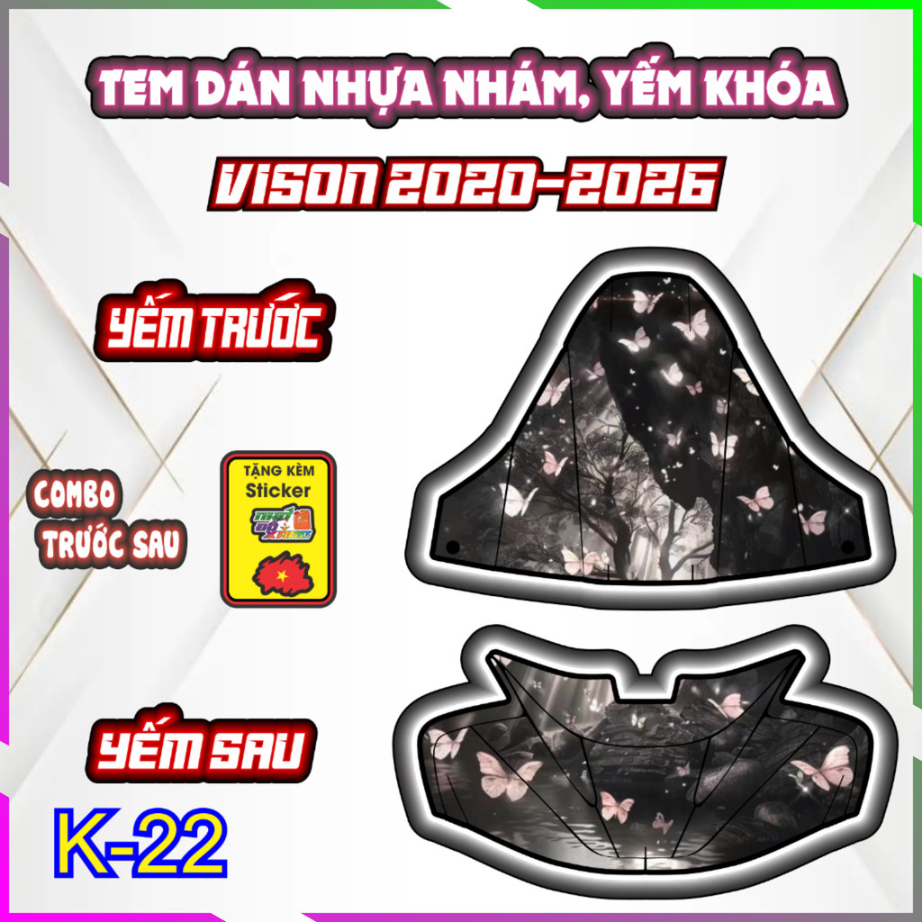 Bộ Tem Dán Trang Trí Yếm Khóa Nhựa Nhám VISION 2020-2026 - Decal Sticker Bảo Vệ Chống trầy chống nước-chống trầy .
