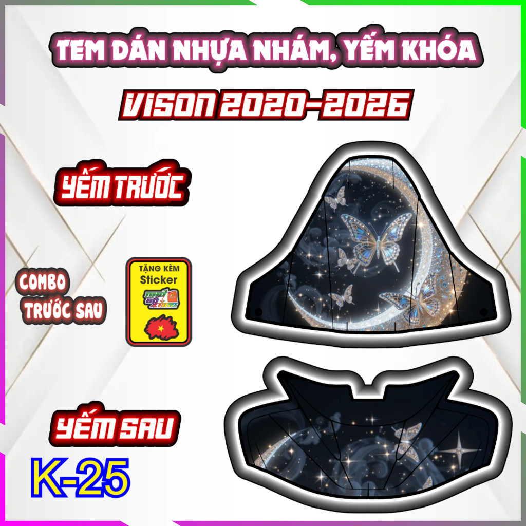 Bộ Tem Dán Trang Trí Yếm Khóa Nhựa Nhám VISION 2020-2026 - Decal Sticker Bảo Vệ Chống trầy chống nước-chống trầy .