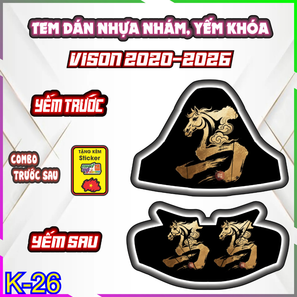 Bộ Tem Dán Trang Trí Yếm Khóa Nhựa Nhám VISION 2020-2026 - Decal Sticker Bảo Vệ Chống trầy chống nước-chống trầy .