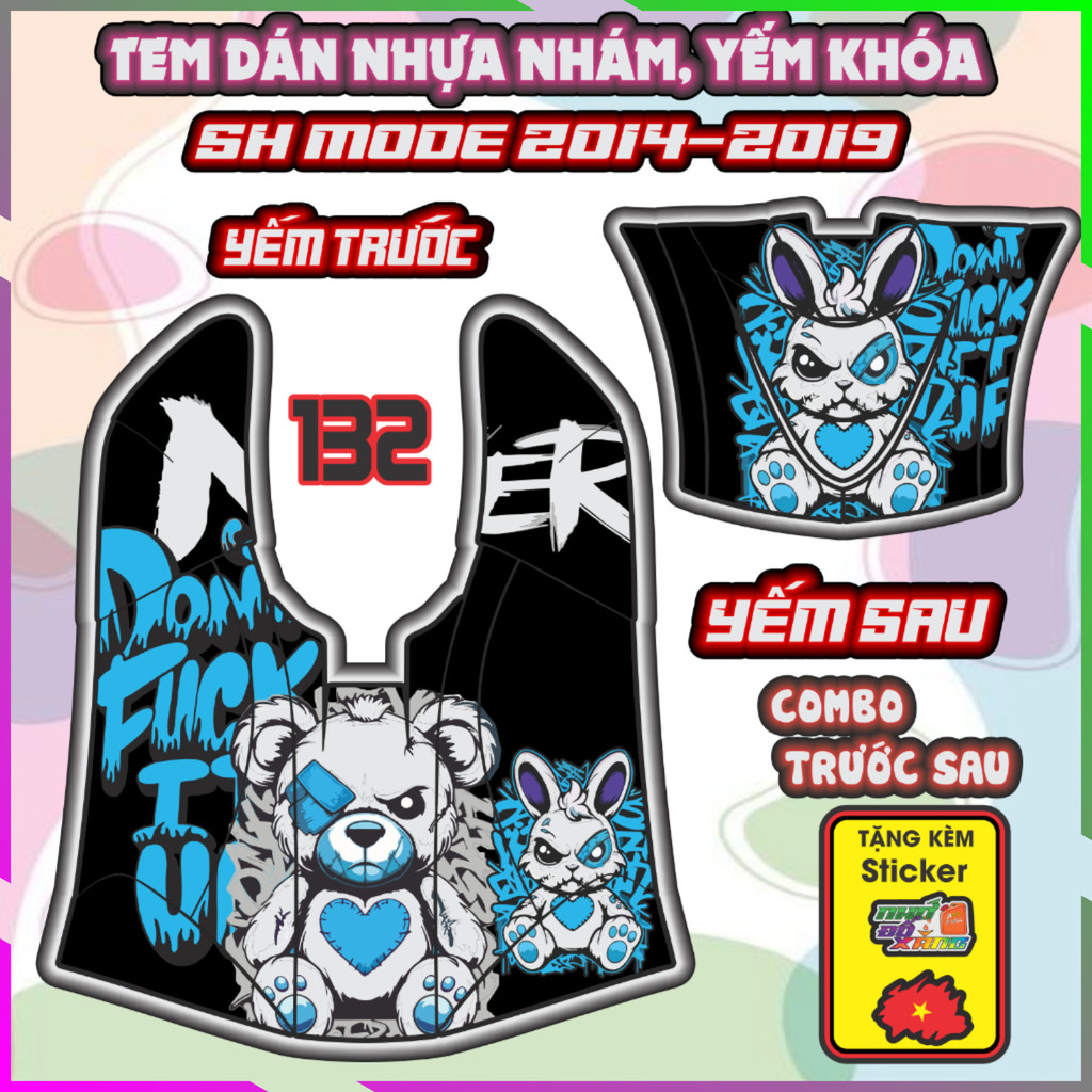 Combo Tem Dán Yếm Khóa Nhựa Nhám SH MODE 2014-2019 Dán trang trí Che Trầy Decal Nhãn Dán