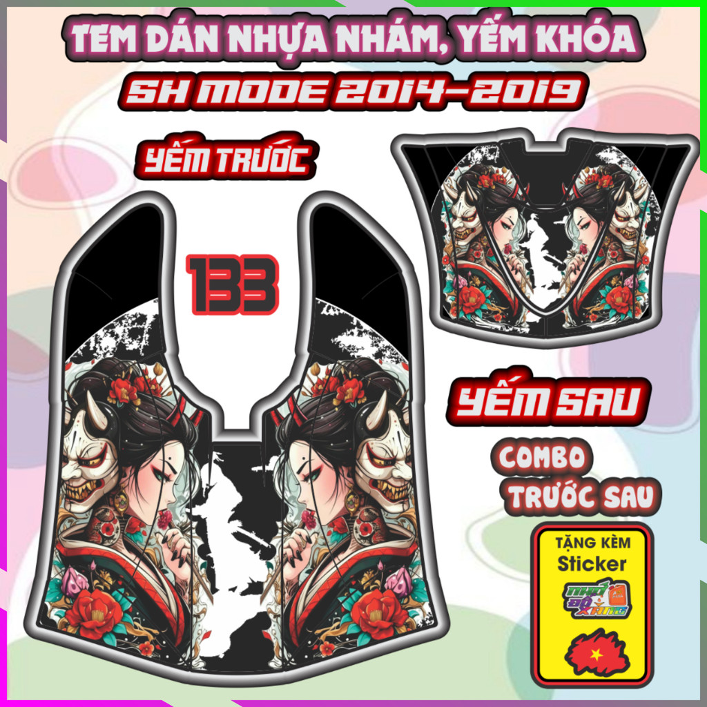 Combo Tem Dán Yếm Khóa Nhựa Nhám SH MODE 2014-2019 Dán trang trí Che Trầy Decal Nhãn Dán